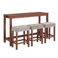 thumbnail image 6 of GZXS 4-Piece Bar Table Set with Power Outlet, 59" Long Pub Table with 3 Linen Upholstered Stools, Space-Saving Farmhouse Dining Set for Kitchen, Cherry, 6 of 10