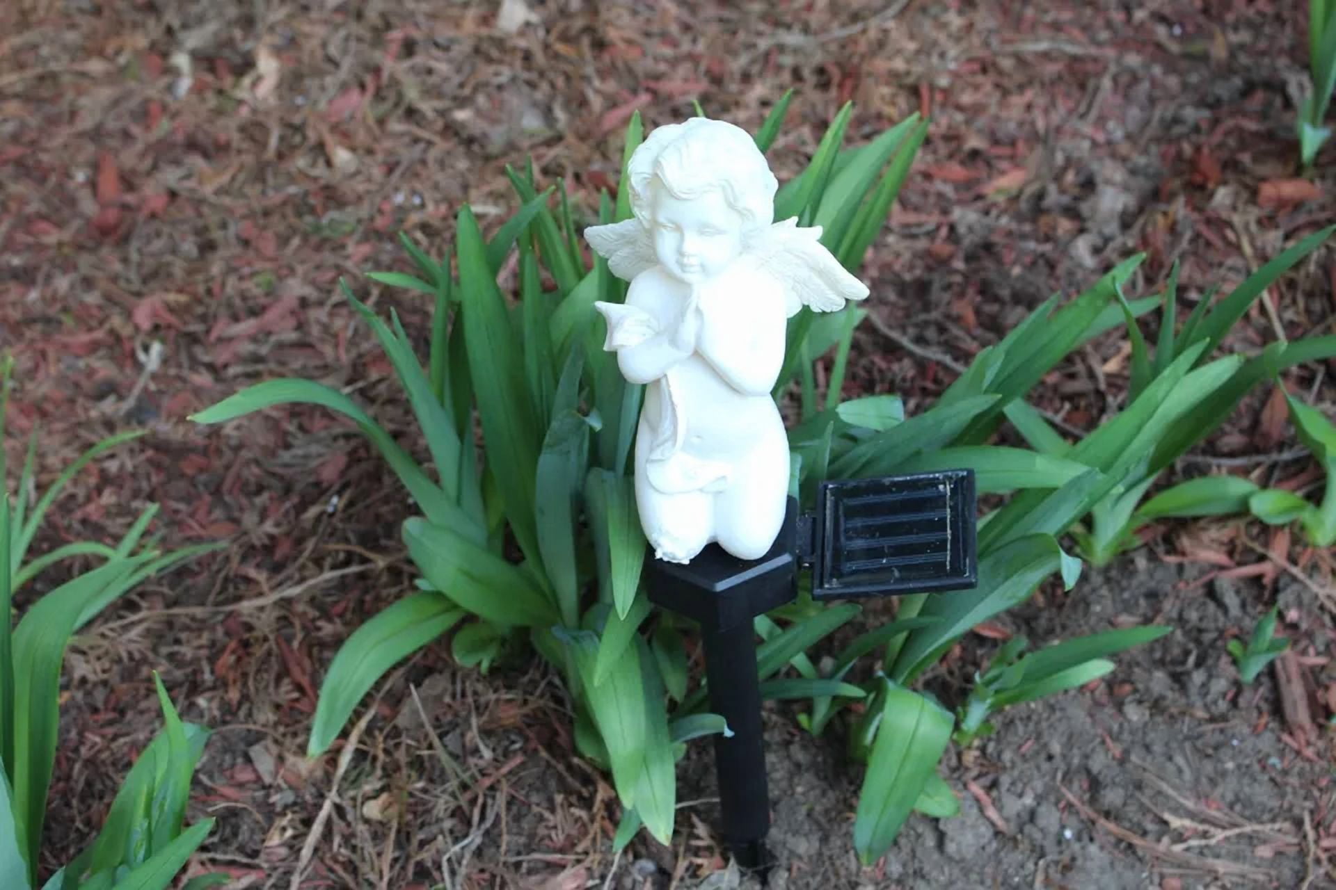 BRAWN- Solar Cherub Angel Statue Garden Yard Art Led Light Outdoor Lawn Pathway Decor