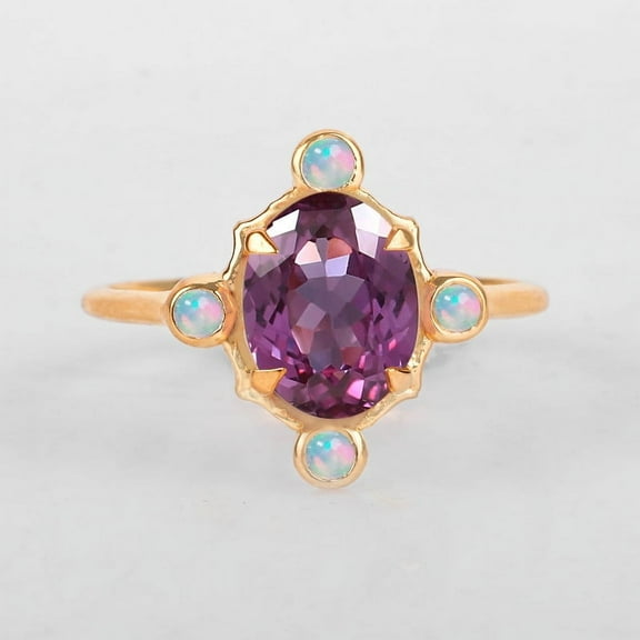 Opal Cabishion & Alexandrite 925 Starling Silver Stackable Art Deco Beads Band and Promise Ring, Unique Minimalist Stacking Ring, Birthstone Gift For Raksha Bandhan