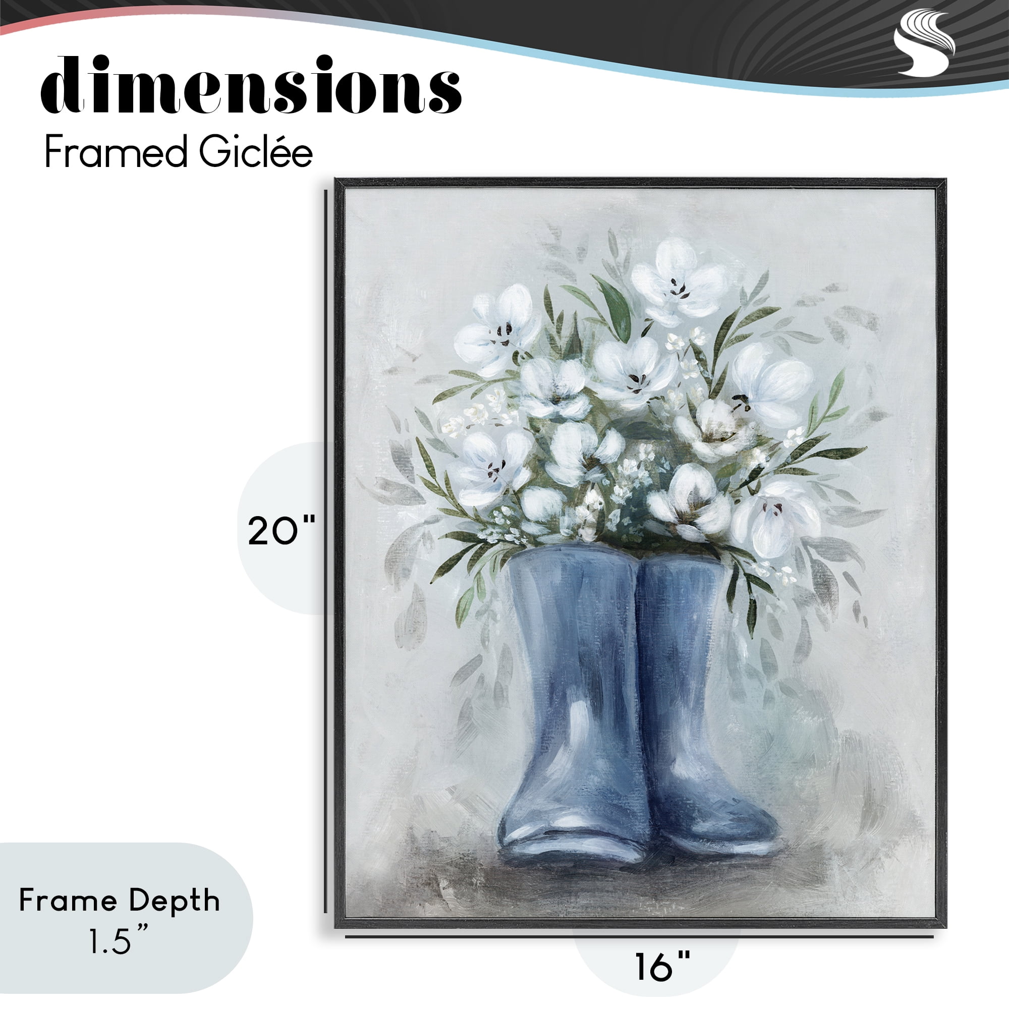 Stupell Industries Botanical Bouquet in Blue Boots Black Framed Giclee Art, design by Kristen Brockmon
