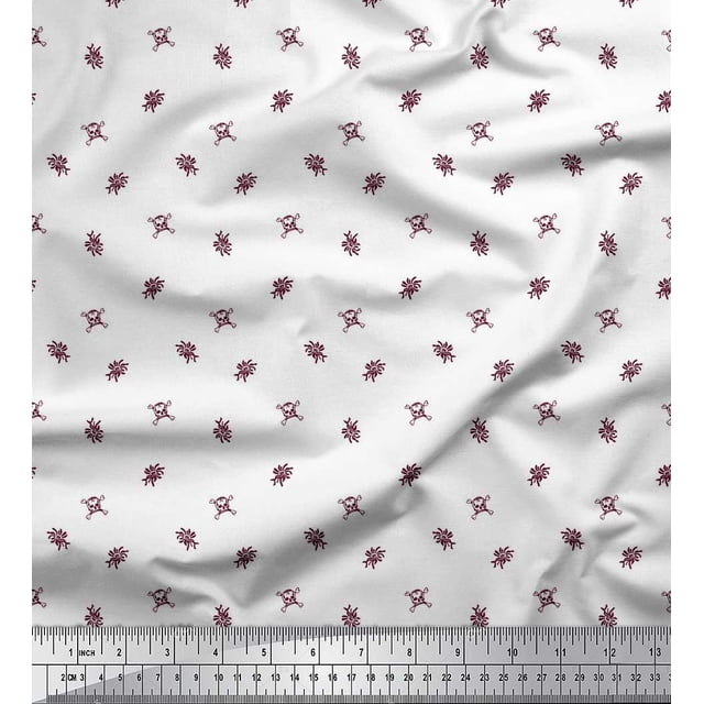 Soimoi polyester Crepe Fabric Floral,Cross Bones & Skull Print Sewing Fabric Yard 42 Inch Wide