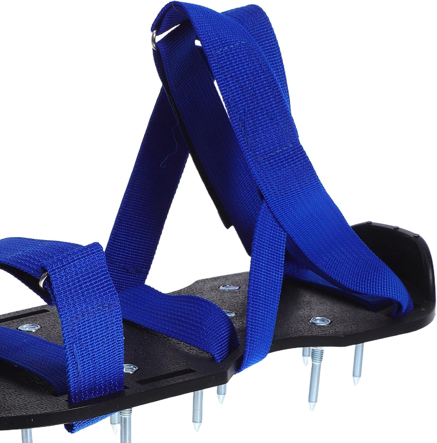 Lawn aeration shoes with 4.2 cm steel spikes, black soles and blue straps garden soil spike shoes, aeration tool for lawn and terrace lawn care