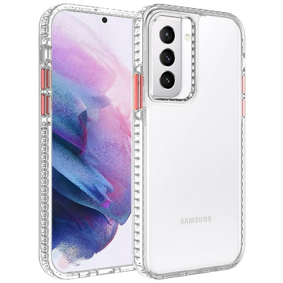 for Samsung Galaxy S21 Ultra (6.8") Crystal Clear Rugged Shockproof Hybrid PC TPU Colorful Buttons Protection Back Cover ,Xpm Phone Case [Clear Red]