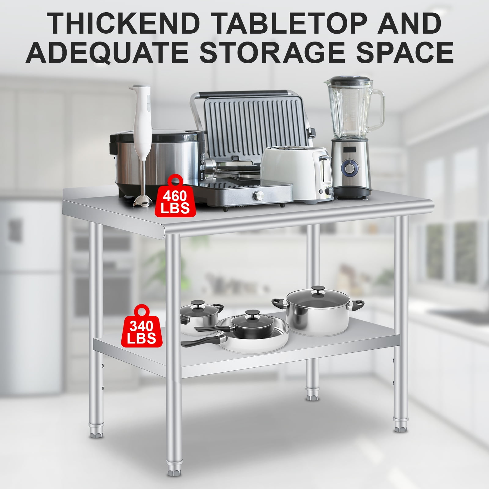 Stainless Steel Prep Table with Backsplash - Adjustable Undershelf - Commercial Kitchen Worktable for Restaurant, Home, Outdoor - Size 48x24 Inch