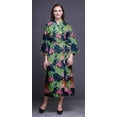 thumbnail image 4 of Bimba Dark Navy Blue Floral Flamingo,Leaves & Water Lily Cotton Robe Women Lightweight Printed Crossover Robes Bridesmaid Getting Ready Shirt X, 4 of 5
