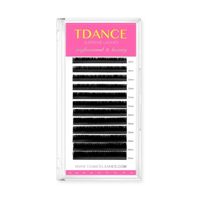TDANCE Premium CC Curl 0,18 mm de grosor Extensiones de pestañas individuales semipermanentes Pestañas clásicas de seda Uso profesional en salón Mezclado 8-15 mm de longitud en una bandeja (CC-0,18 8-