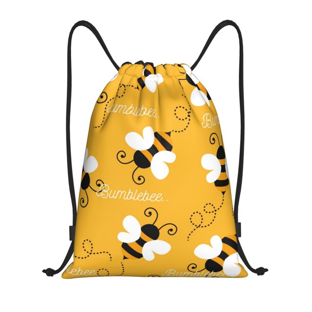 Fotbe Cute Bee Butterfly Yelllow Bolsa Mochila con Cordón Estampada, Bolsa de Gimnasio Deportiva, Bolsa Cinch, Bolsa con Cordón para Hombres y Mujeres-Medium