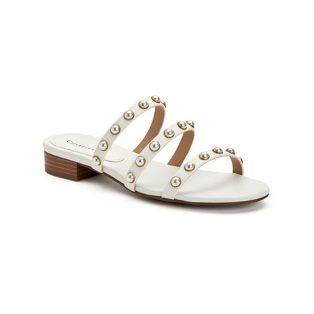 

CHARTER CLUB Womens White Imitation Pearls Strappy Soraya Almond Toe Slip On Sandals 7.5 M