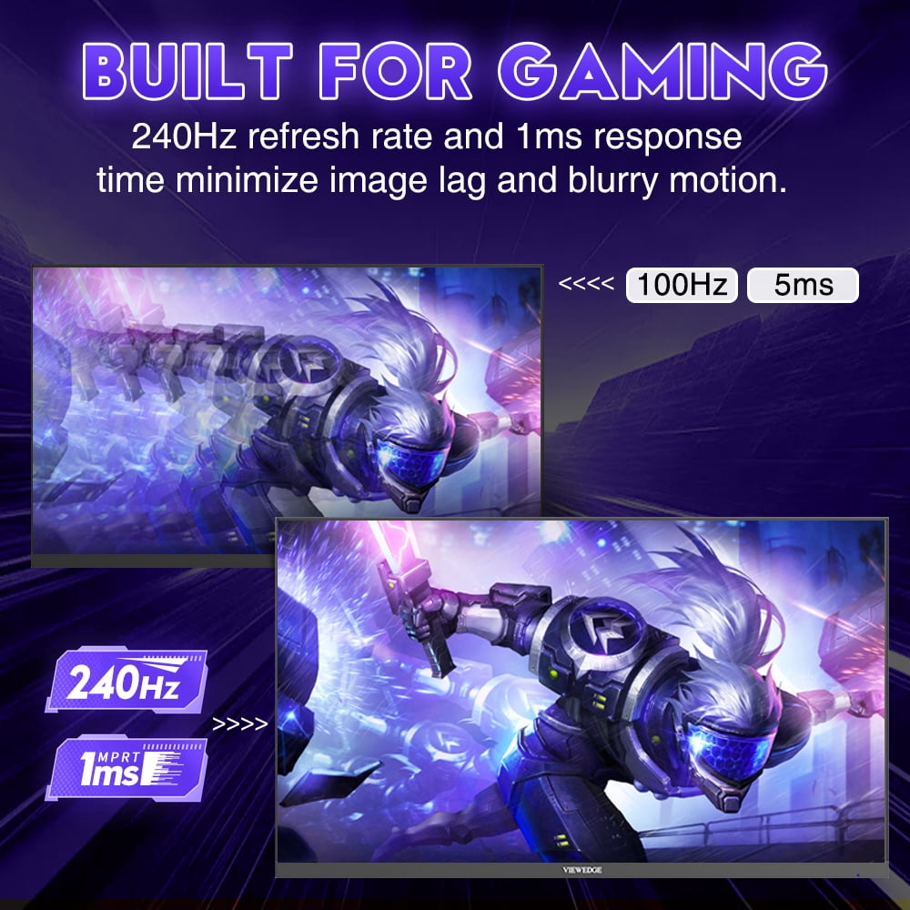 Viewedge 24 inch Gaming Monitor 240 Hz 1ms FHD 1920x1080p Computer Monitor, 110% sRGB HDMI x 2 & DP x 1 Port, Support Adaptive Sync and Wall Mount