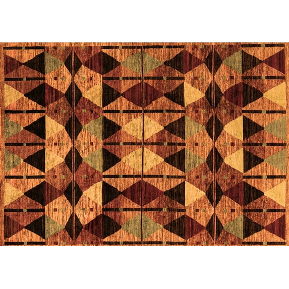 Ahgly Company Indoor Rectangle Oriental Orange Modern Area Rugs, 8' x 12'