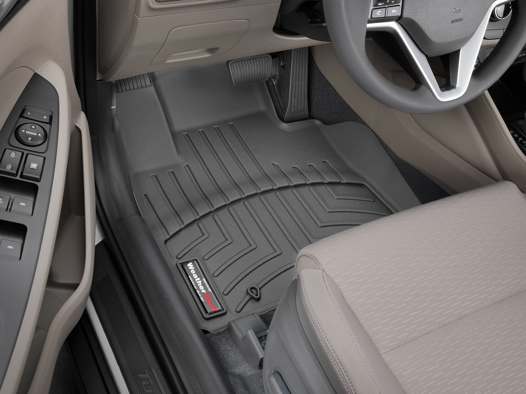 WeatherTech Custom Fit FloorLiners compatible with Sportage, Tucson - 1st Row (Driver & Passenger), Black