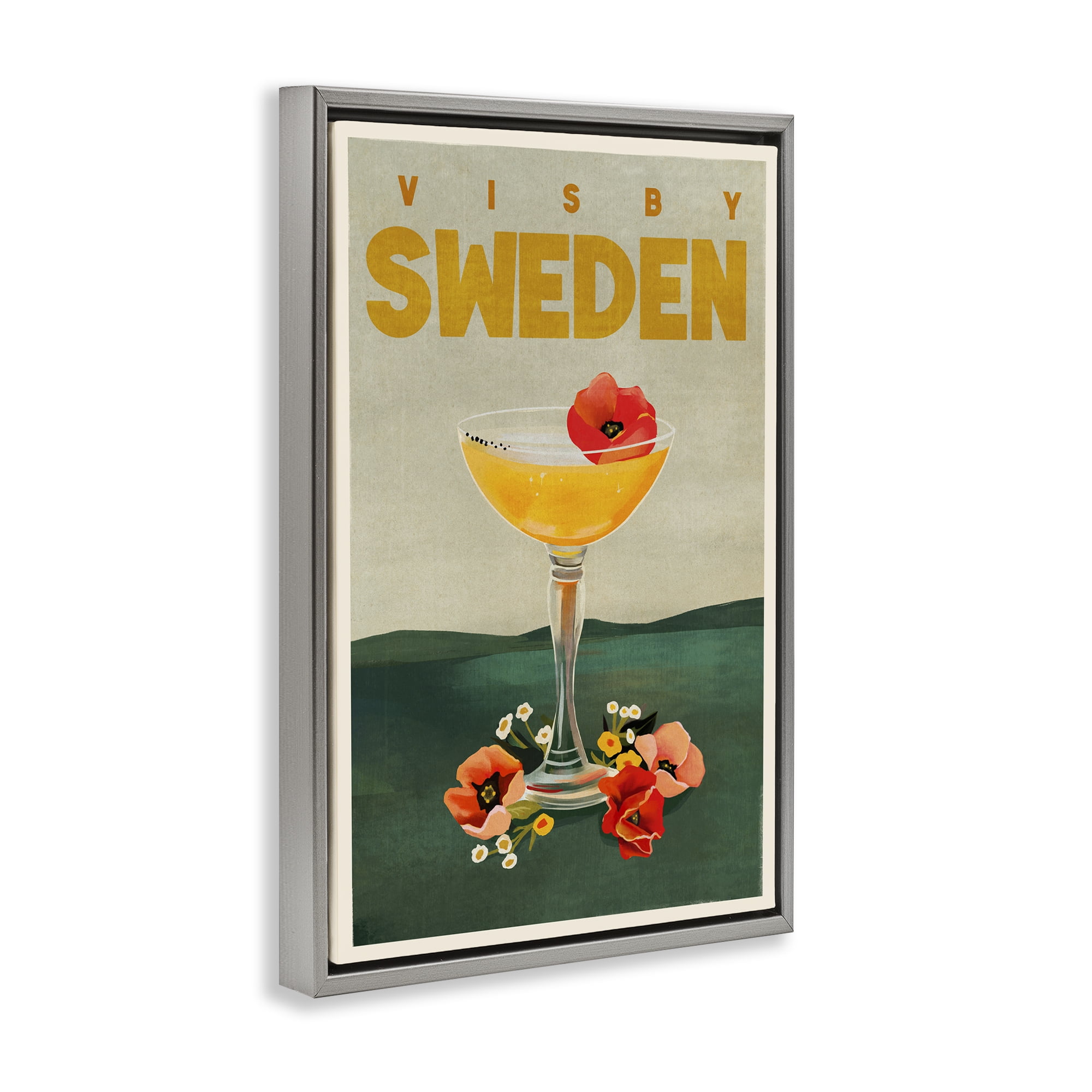 Stupell Industries Visby Sweden Cocktail Food & Beverage Painting Gray Floater Framed Canvas Art Print Wall Art, 21 x 31
