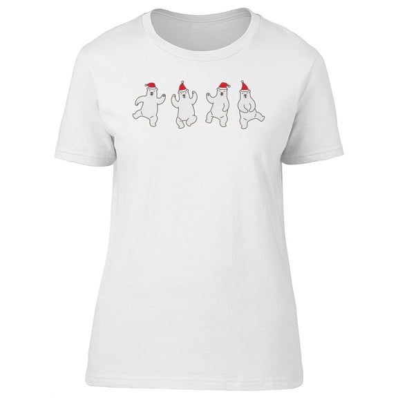 Four Polar Bears Dancing Santa T-Shirt Women -Image by Shutterstock, Female XX-Large