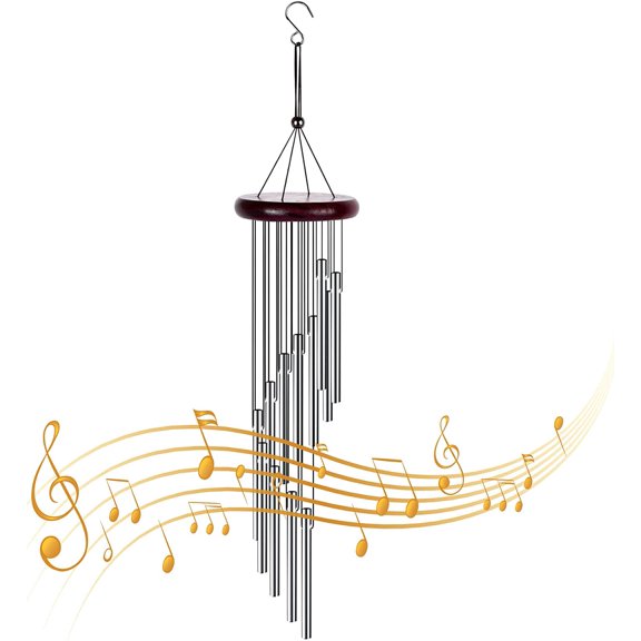 Wind Chimes Outdoor Wind Chimes with 12 Solid Wood Aluminum Tube Melodious Wind Chimes Musical Wind Chime for Indoor Garden Patio Balcony Home Decor Gift, Silver