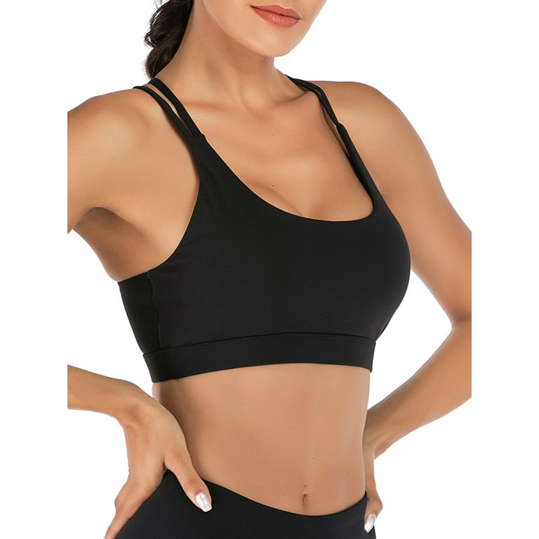 SHCKE Sexy Hollow Out Back Sports Bra for Women Cross Back Strappy Workout  Yoga Tops Bra