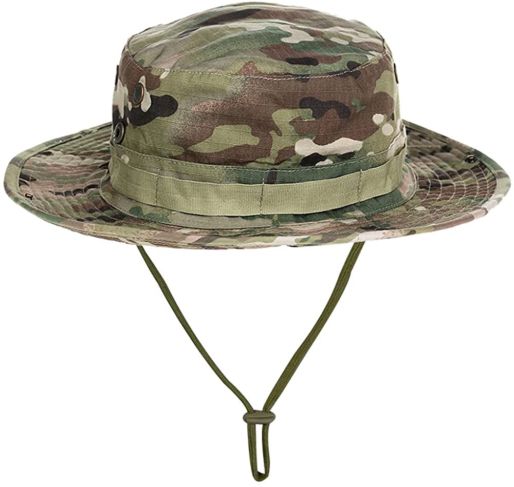 Green Camouflage Wide Brim Hunting Mountaineer Camping Boonie Hat 