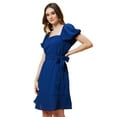thumbnail image 3 of Globus Women Navy Blue Square Neck Puff Sleeve Fit & Flare Dress, 3 of 6