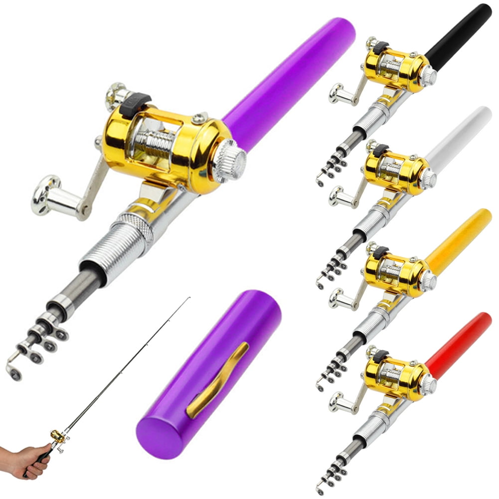 Limei Pen Fishing Rod Reel Combo Set Premium Mini Pocket Collapsible Fishing  Pole Kit Telescopic Fishing Rod + Spinning Reel Combo Kit (Purple) 