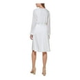 thumbnail image 2 of KENSIE DRESSES Womens White Pleated Lined Smocked Waist Long Sleeve V Neck Above The Knee Cocktail Fit + Flare Dress 12, 2 of 4