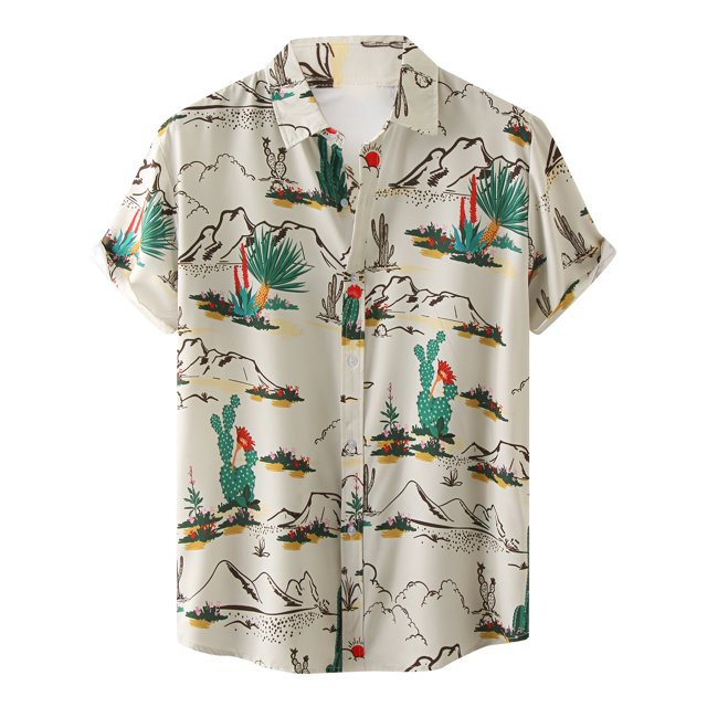 Hombres Casual Botones Playa Sin posicionamiento Estampado Turndown Camisa de manga corta Blusa Pompotops oipoqjl49616