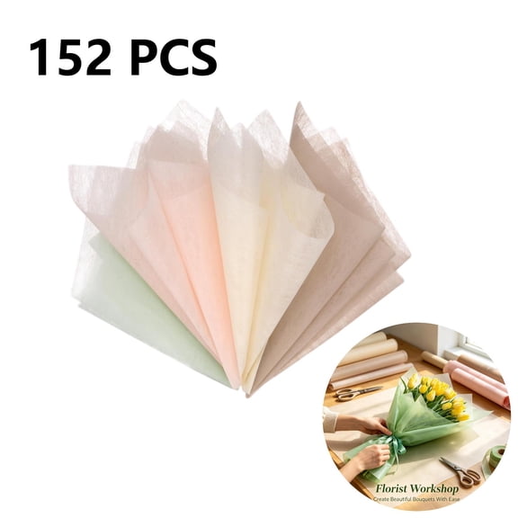 152 Sheet Korean Cotton Wrapping Paper for Flowers, Waterproof Bouquet Wrapping Paper 11.8x11.8 inches, Floral Gift Wrapping Paper Set in Beige Nude Pink Green