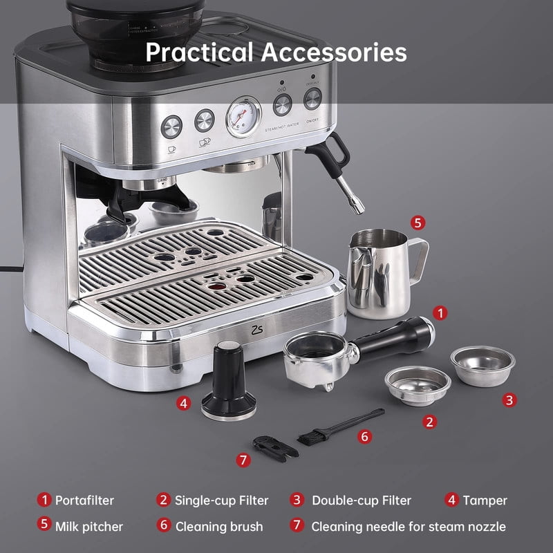 Towallmark Silver Plating Espresso Machine, Stainless Steel Bean To Cup Coffee Maker, Built In Milk Frother, Professional Grade Coffee Machine For Home Cafe