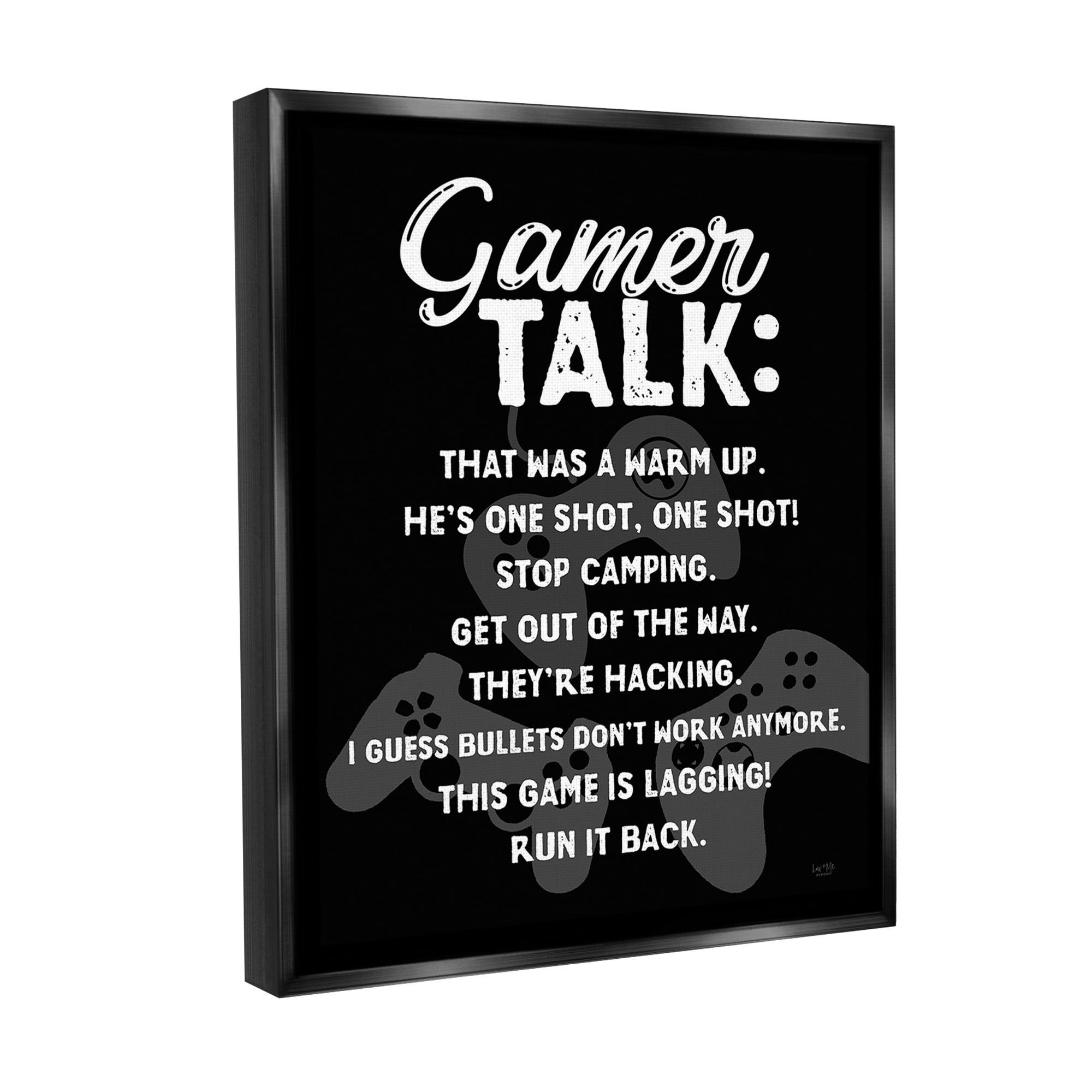 Stupell Industries Gamer Talk Phrases Typography Painting Black Floater Framed Canvas Art Print Wall Art, 25 x 31