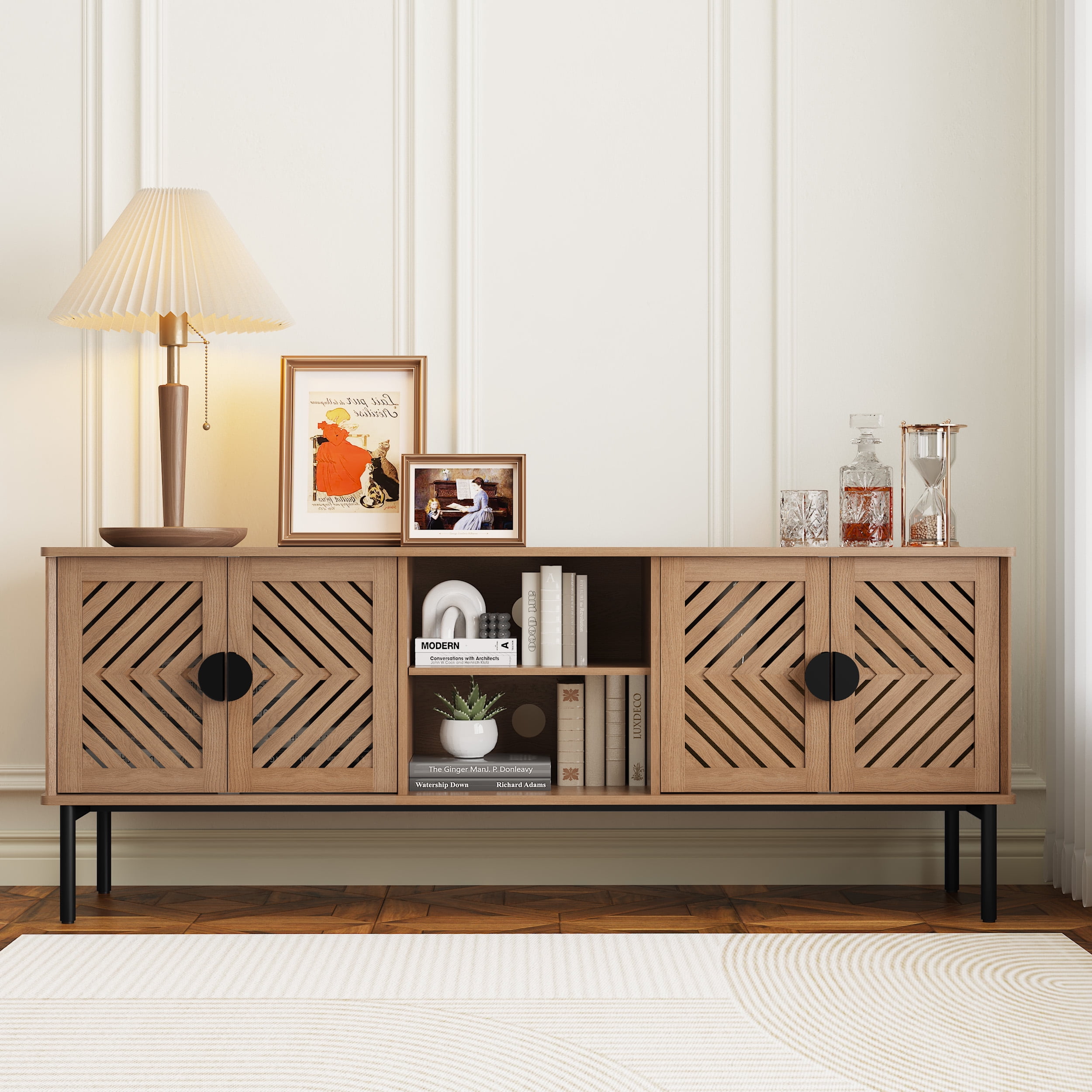 Mid Century Modern 63" TV Stand for 75 inch TV with Storage, Entertainment Center for Living Room, Walnut