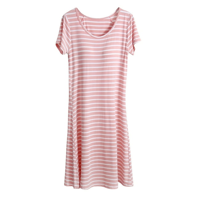 Robe de Pyjama d'Été à Rayures pour Femmes, Couleurs, Robe de Nuit à Manches Courtes avec Coussinet de Poitrine, Robes de Nuit pour Femmes, Xxxxxl