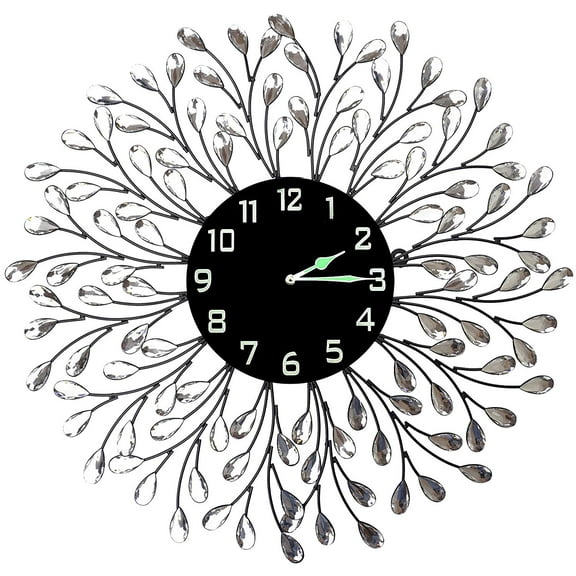 Lulu Decor, Decorative Crystal Metal Vine Wall Clock, Diameter 25", 9.50" Black dial in Large Arabic Numerals, Perfect for Housewarming Gift (L72NDC)