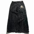 thumbnail image 4 of Women's Goth Retro High-Rise Loose Fit Embroidered Blue Denim Ankle Length Jeans, 4 of 9