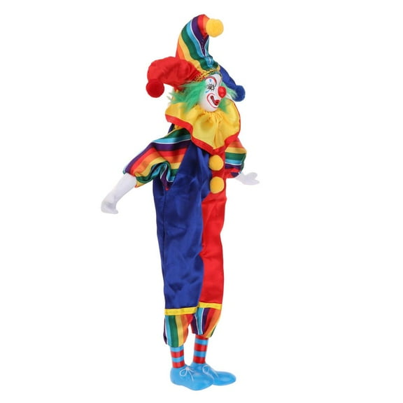 38CM Porcelain Clown Doll with Beautiful Outfit and Ceramic , Gift for Clown Lover Collector, Halloween Props