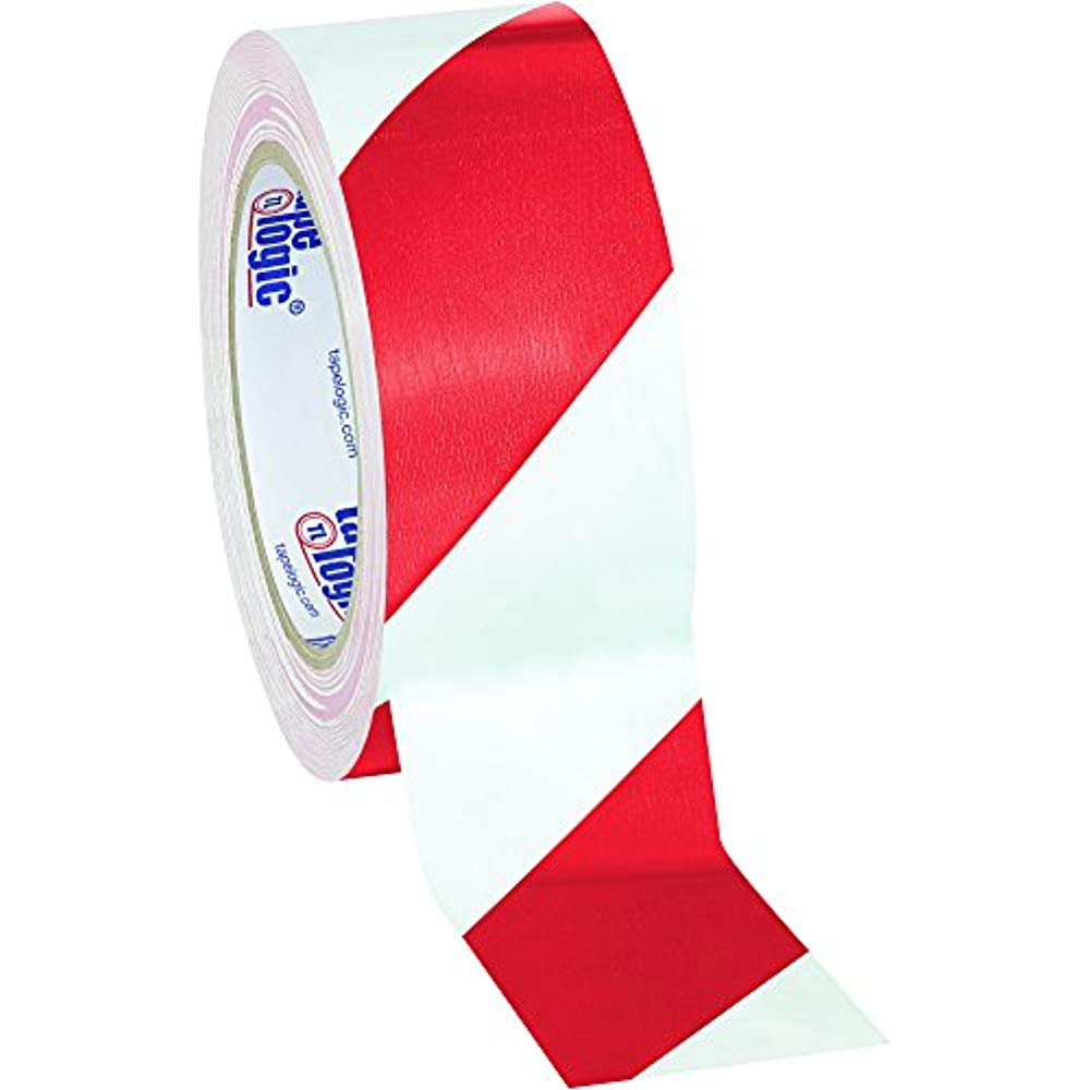 Tape Logic White/Red Striped Vinyl Safety Tape 2" x 36 Yard Roll (24 Roll/Case)