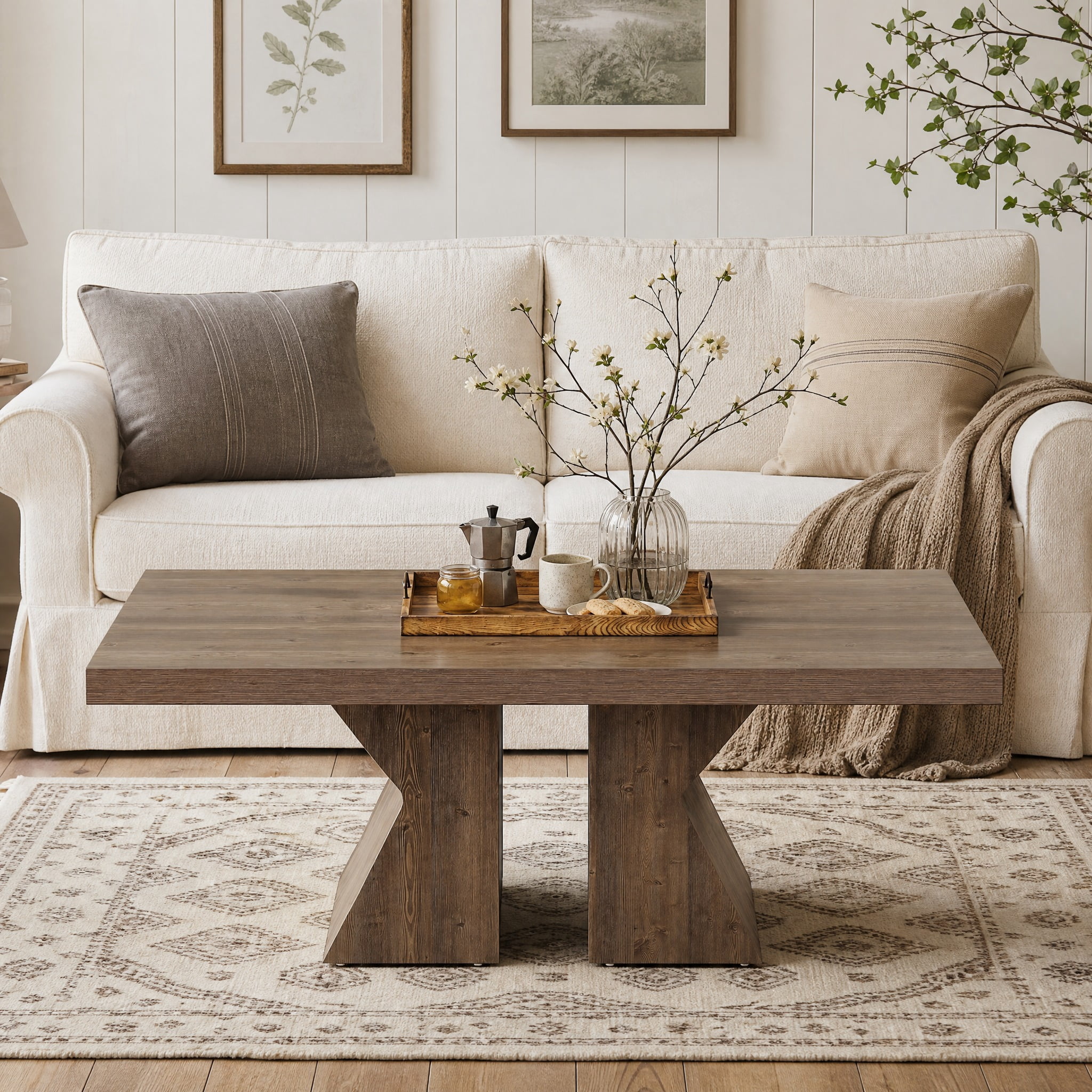 GELLOAN, Coffee Table, Oval, Fluted Pedestal, 43.7 inches