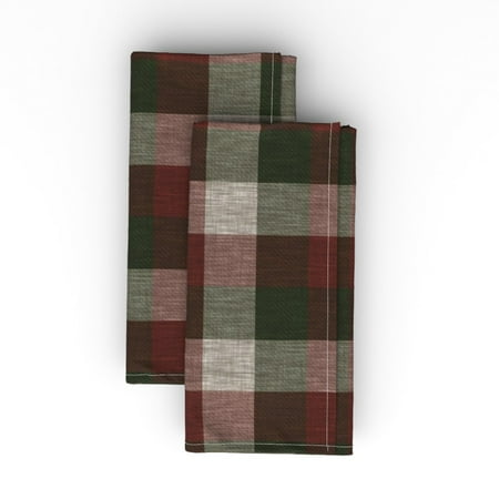 

Cotton Sateen Dinner Napkins (Set of 2) - Christmas Plaid Holiday Red Green Traditional Rustic Print Cloth Dinner Napkins by Spoonflower