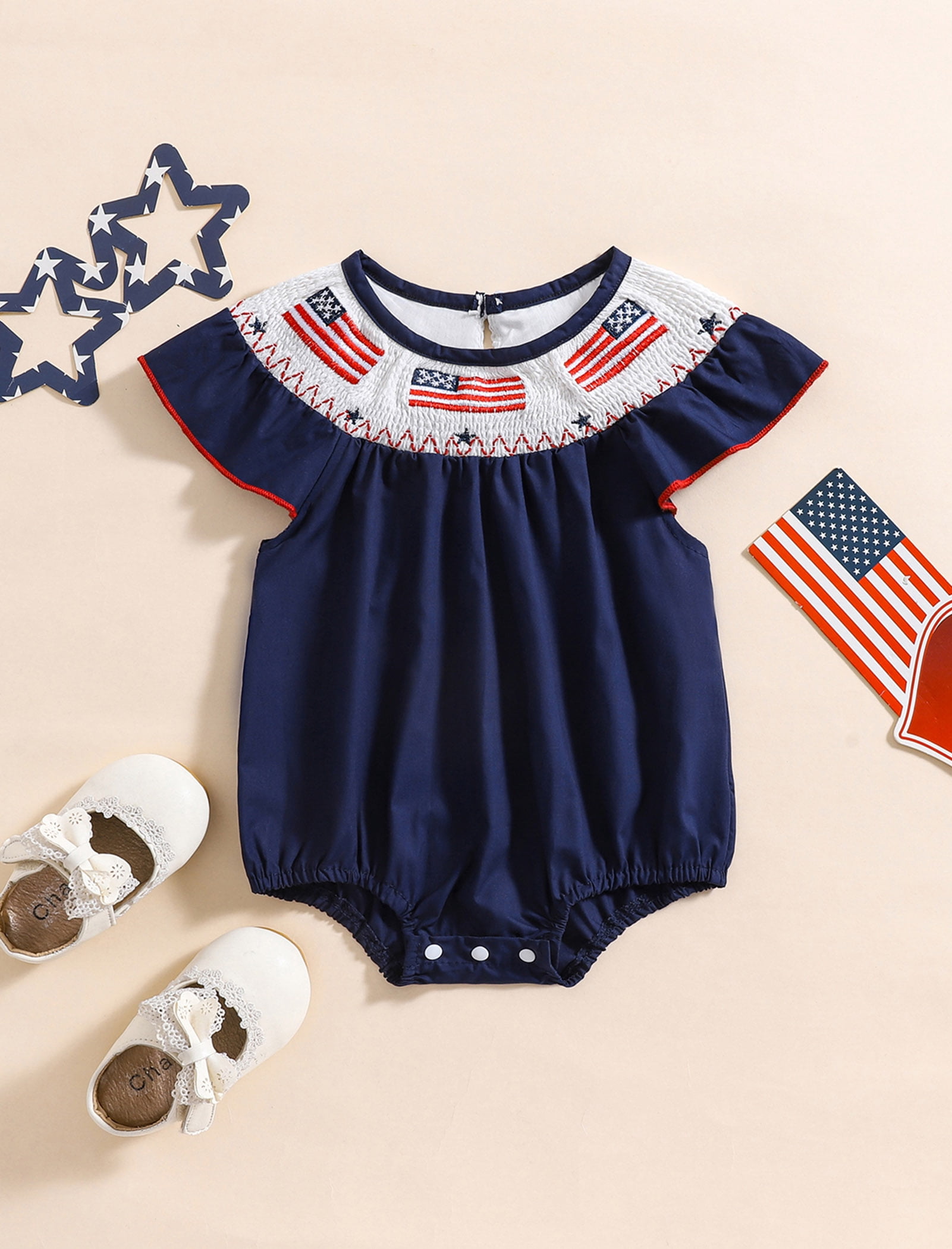 OBEEII Short Sleeve Romper for Girls Boys Embroidered Jumpsuit Onesie Birthday Cake Smash Bodysuit Summer Outfits for 3M-3T