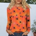 thumbnail image 3 of Women's Halloween Spider Web Print Tops Long Sleeve Crewneck T-Shirts Casual Fall Pullover Blouse Festive Holiday Party Shirt Novelty Activewear, 3 of 6
