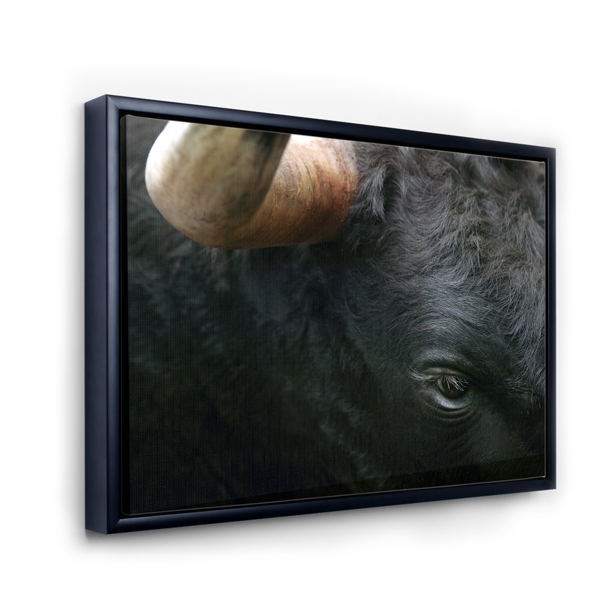 Close-Up Of Eye Fighting Bull Head 32 in x 24 in Framed Photography Canvas Art Print, by Designart