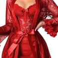 thumbnail image 5 of JSGEK Women Sheer Robe and Chemise Dress 2 Piece Set Lace Trim Belted Waist Nightwear Lingerie Set Red M, 5 of 5