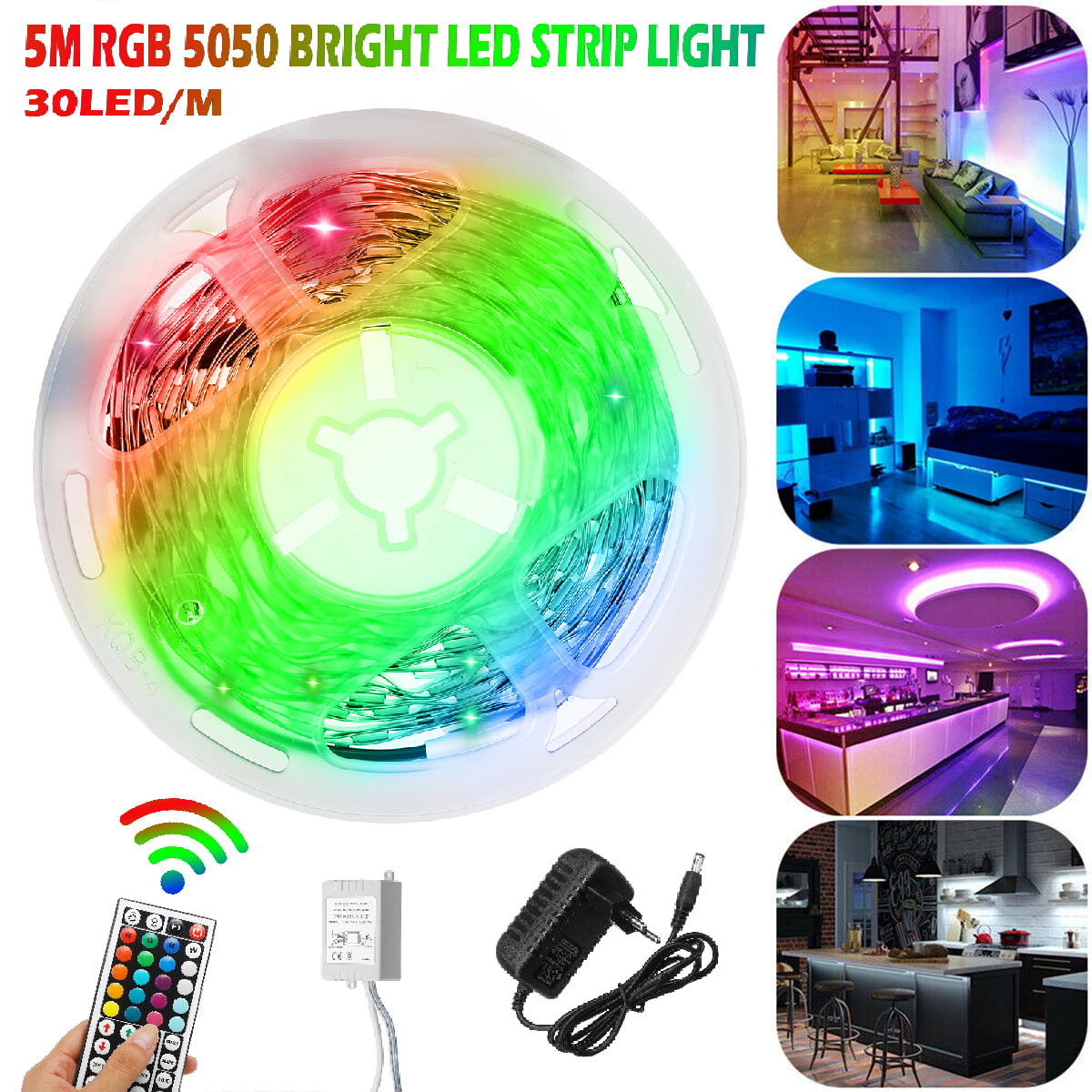 16.5ft 5050 RGB LED Strip Light 44Keys Remote 16 Color Changing Waterproof US 