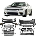 thumbnail image 2 of Ikon Motorsports Whole Kits Compatible With 2015-2023 Dodge Charger Widebody Style Front Rear Bumper W/ SRT Scat Pack Grille + Side Skirts + Fender Flare IKON Matte Black Diffuser Bodykits W/ Lights, 2 of 8