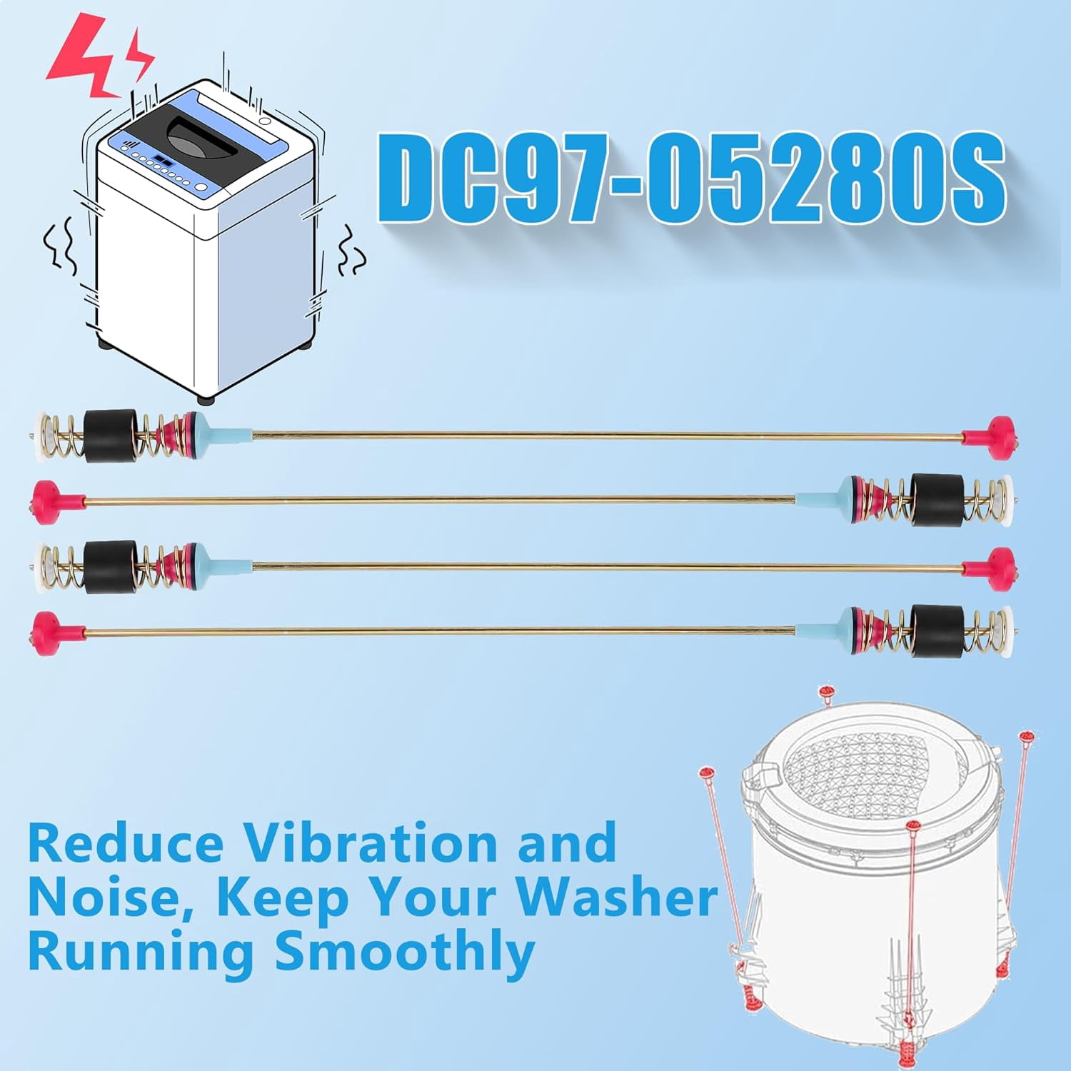 DC97-16350V Suspension Rods for Samsung Washer, Replacement for Samsung Washer WA54R7200AW/US WA54R7600AC/US WA54R7200AV/US WA54R7600AV/US WA54R7600AW/US Suspension Rods (27.6in)