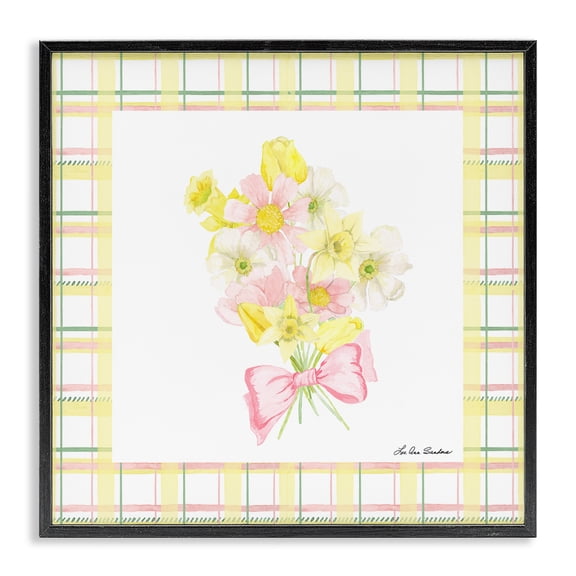 Spring Daffodils on Plaid Black Framed Giclee Art, design by Lee Ann Sanders