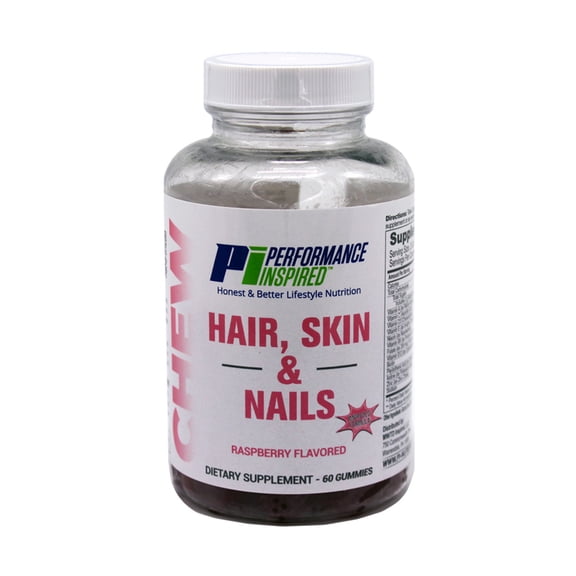 Performance Inspired Nutrition - Hair, Skin & Nails Multivitamin Gummy - Biotin - 60 Count - Raspberry Flavor