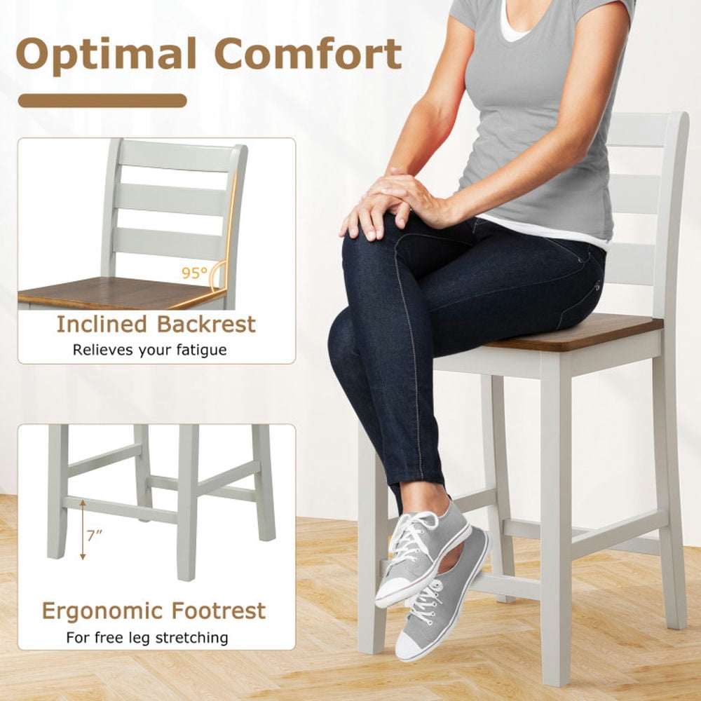 Demi Bonn Set of 2 Counter Bar Stool withclined Backrest and Footrest, Modern Kitchen Dining Chair, Gray