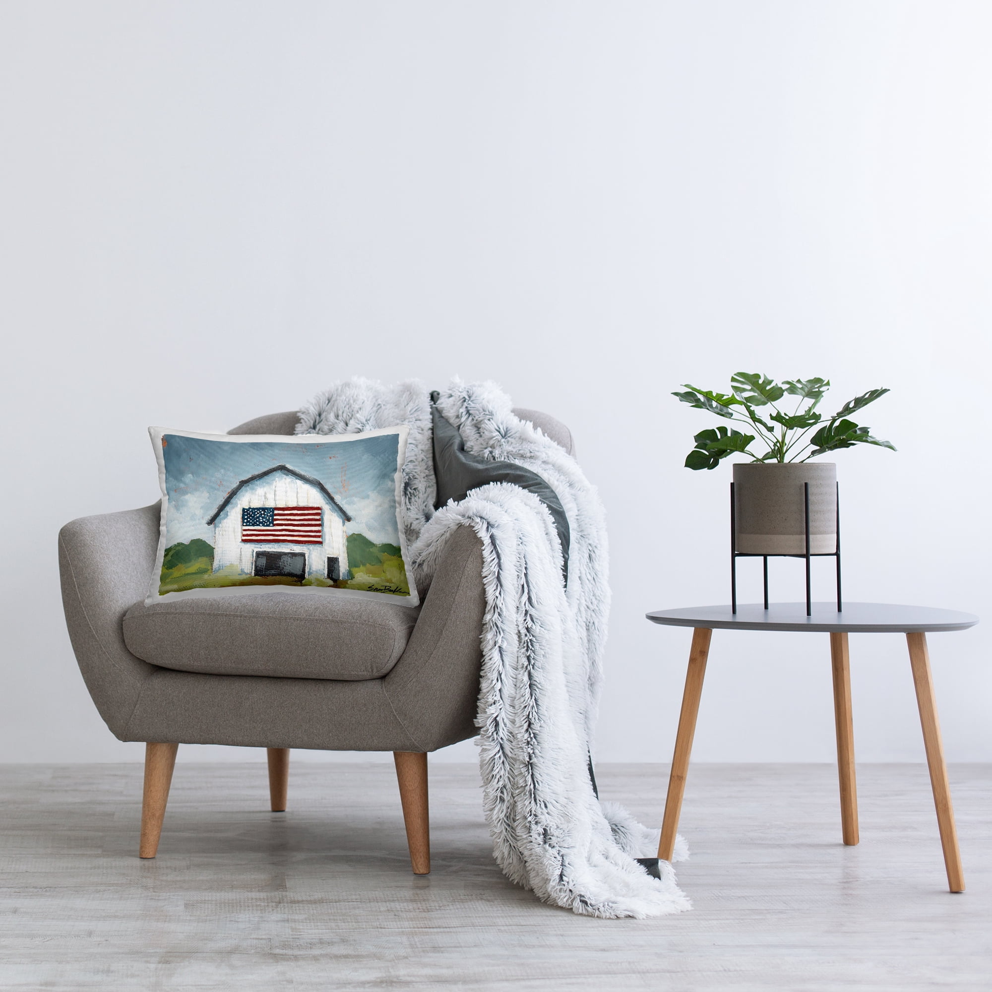 Stupell Industries Patriotic Country Barn Decorative Printed Throw Pillow Design by Sara Baker.