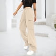 thumbnail image 4 of Womens Pants Cargo Pants High Waist Wide Leg Pants Straight Leg Lightweight Khaki Womens Trousers L, 4 of 5