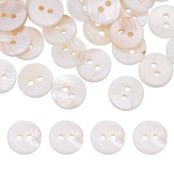 Uxcell 100Pcs Botones de Concha Natural Redonda, Botones de Costura de Madreperla de 9mm y 2 Agujeros para Ropa, Camisas, Vestidos, Manualidades DIY, Crema Amarilla Caqui