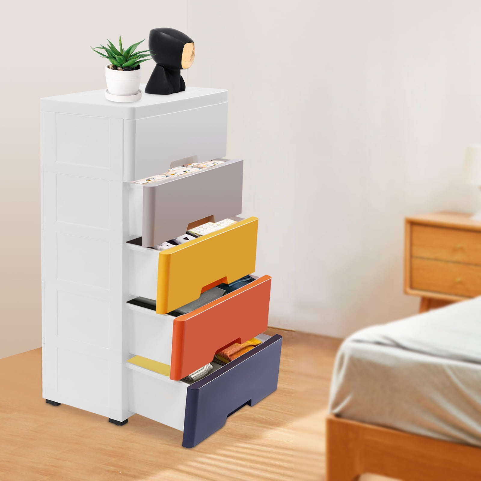 Plastic Drawers Dresser Storage Cabinet 5 Drawer Stackable Vertical Clothes Storage Tower, Bedroom Tall Small Chest Closet, Organizer Unit for Hallway Entryway Home (Colorful)