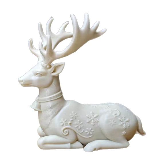 White Reindeer Figurine Lying Deer Statue With Snowflake Emboss Matte Finish Christmas Tabletop Ornament For Mantel Shelf Living Room Xmas Home Decoration